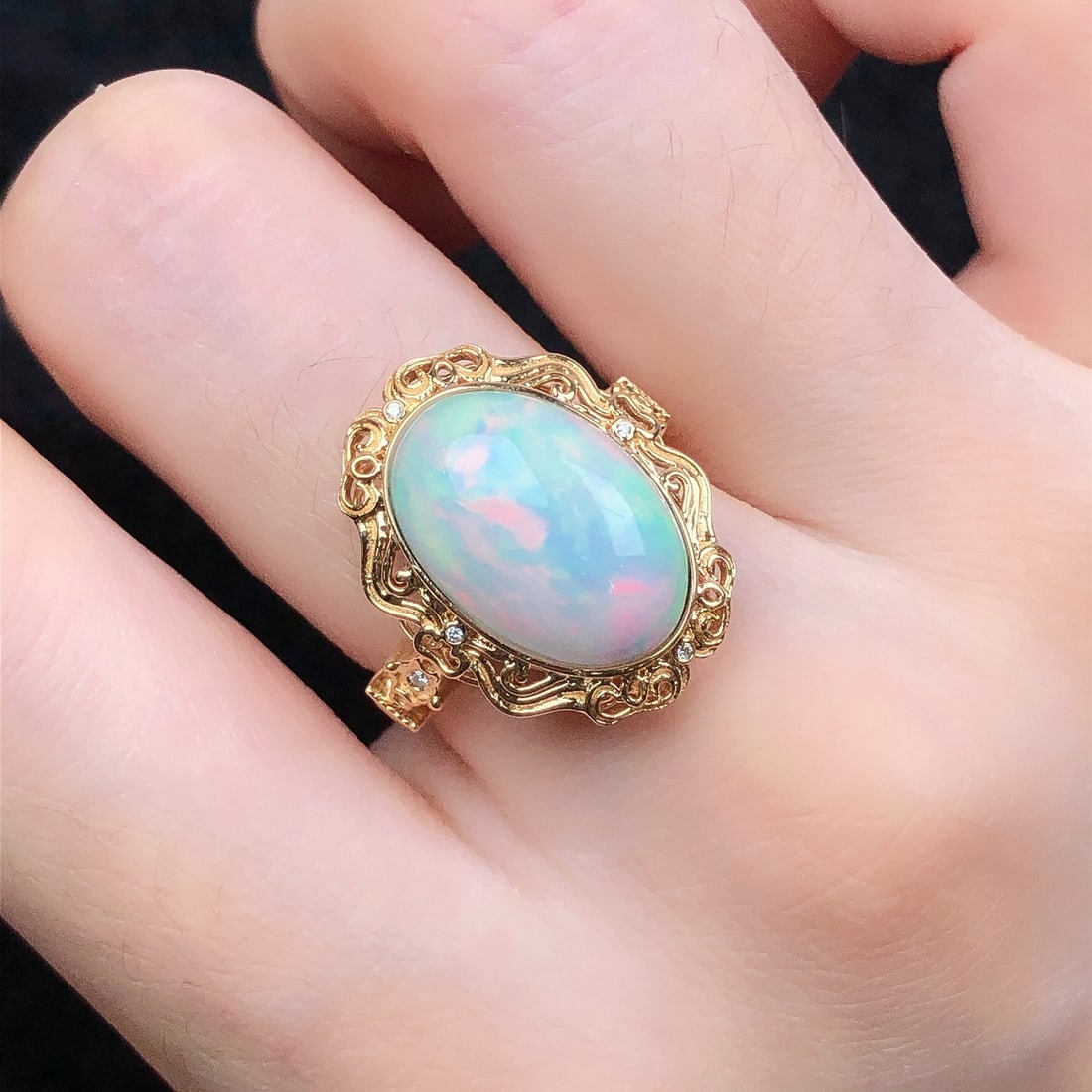 14k Gold 4.09 Ctw Natural Opal & Diamond Ring - 8