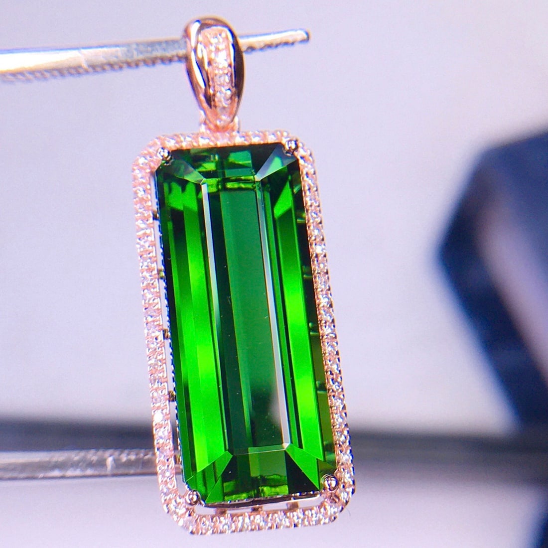 14k Gold 8.62 Ct Natural Tourmaline & Diamond Pendant( Without Chain ) - 2