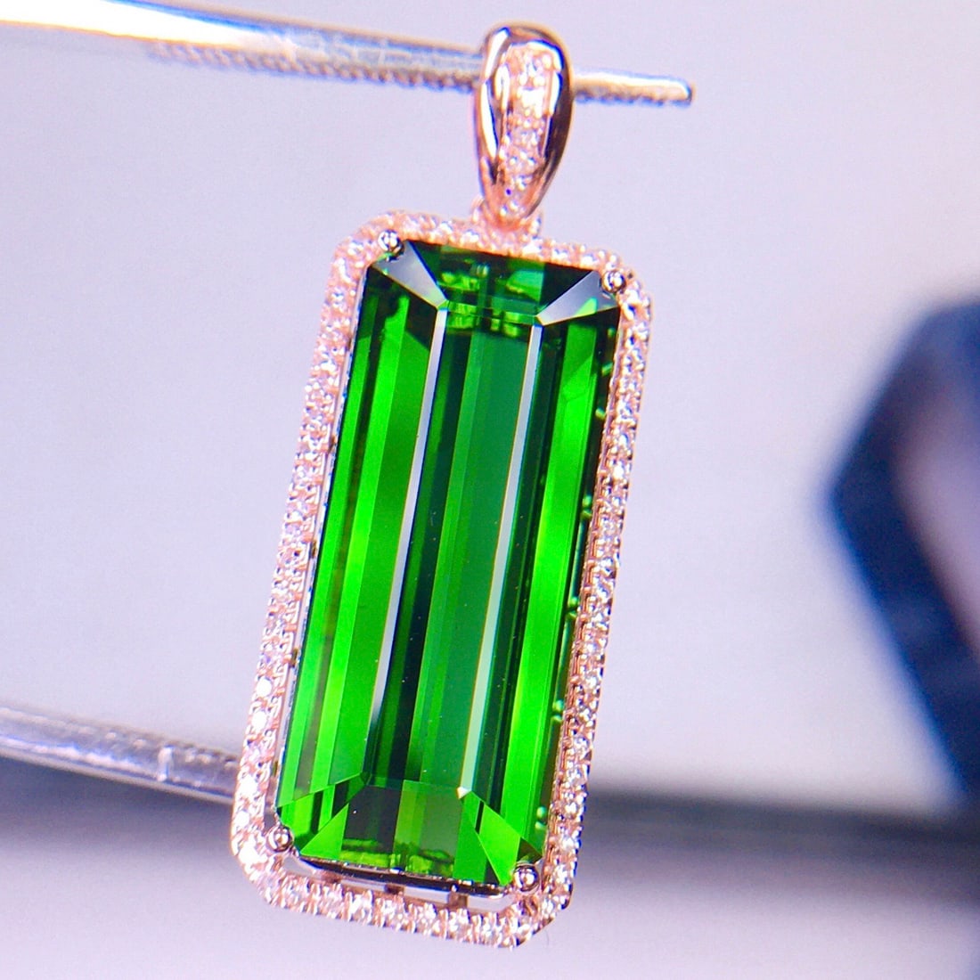 14k Gold 8.62 Ct Natural Tourmaline & Diamond Pendant( Without Chain ) - 3