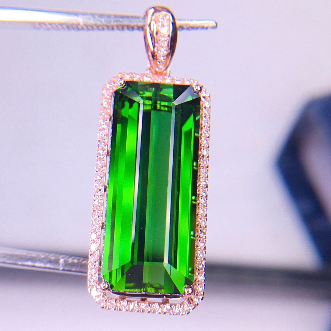 14k Gold 8.62 Ct Natural Tourmaline & Diamond Pendant( Without Chain ) - 4