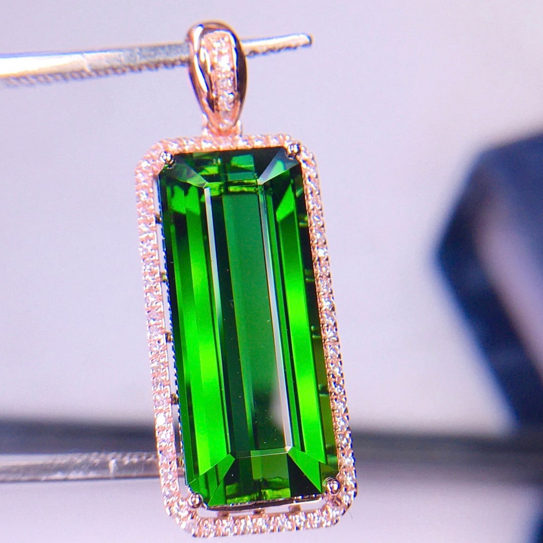 14k Gold 8.62 Ct Natural Tourmaline & Diamond Pendant( Without Chain ) - 5