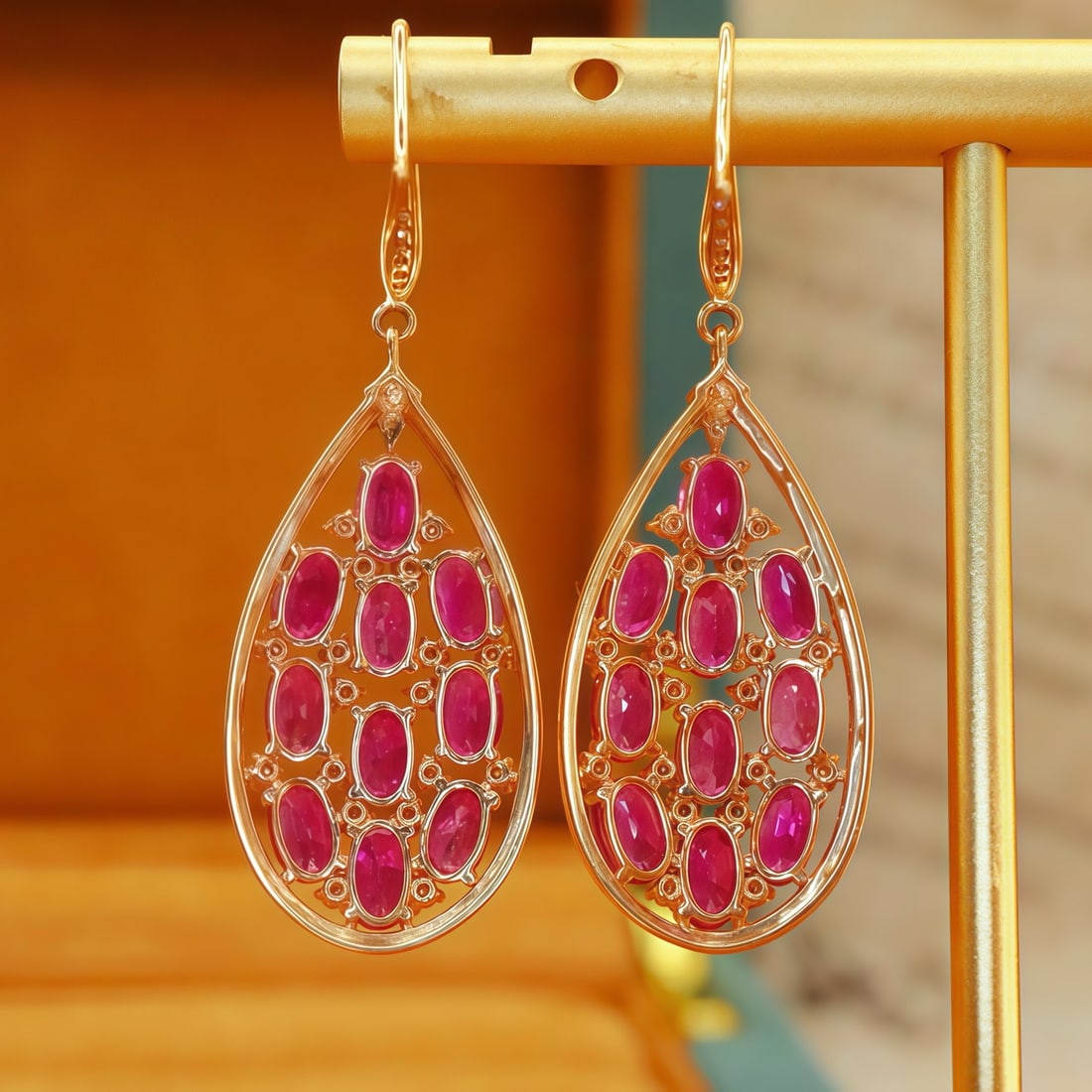 14k Gold 6.33 Ctw Natural Ruby & Diamond Earrings - 4