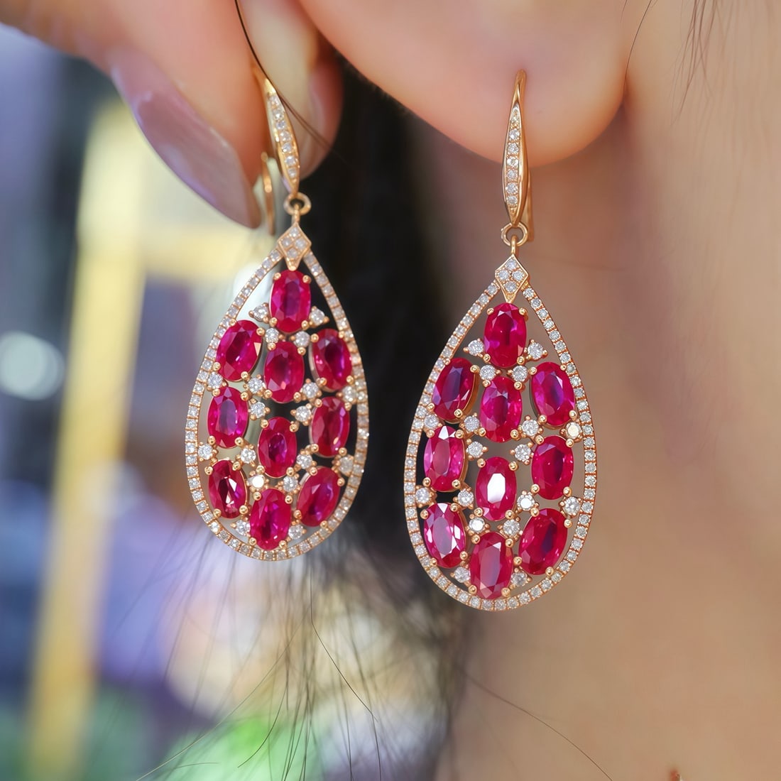 14k Gold 6.33 Ctw Natural Ruby & Diamond Earrings - 5