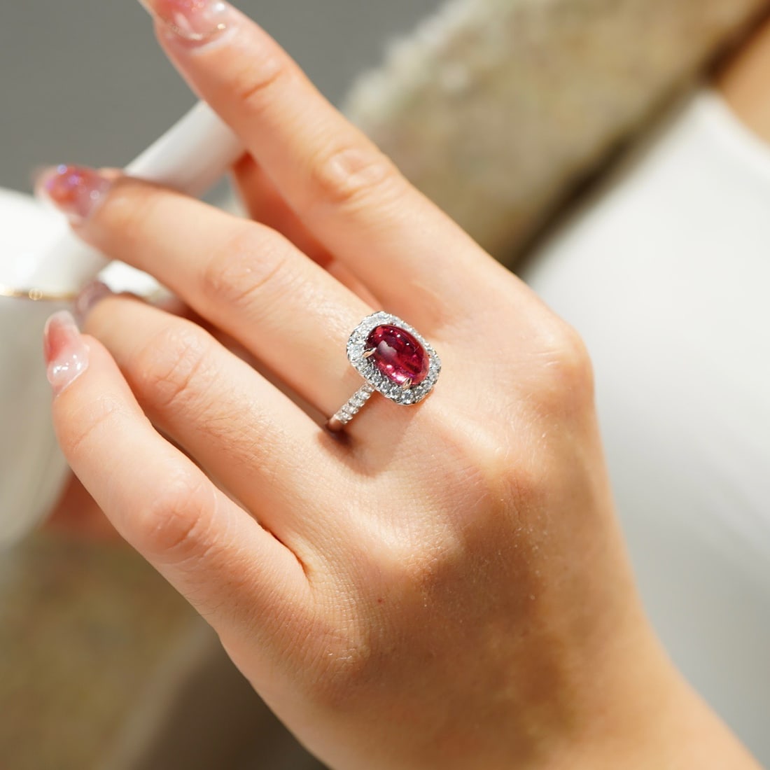 14k Gold 3.7 Ctw Natural Tourmaline & Diamond Ring - 4