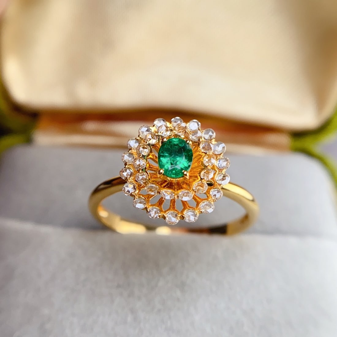 14k Gold 0.45 Ct Natural Emerald & Diamond Ring - 4