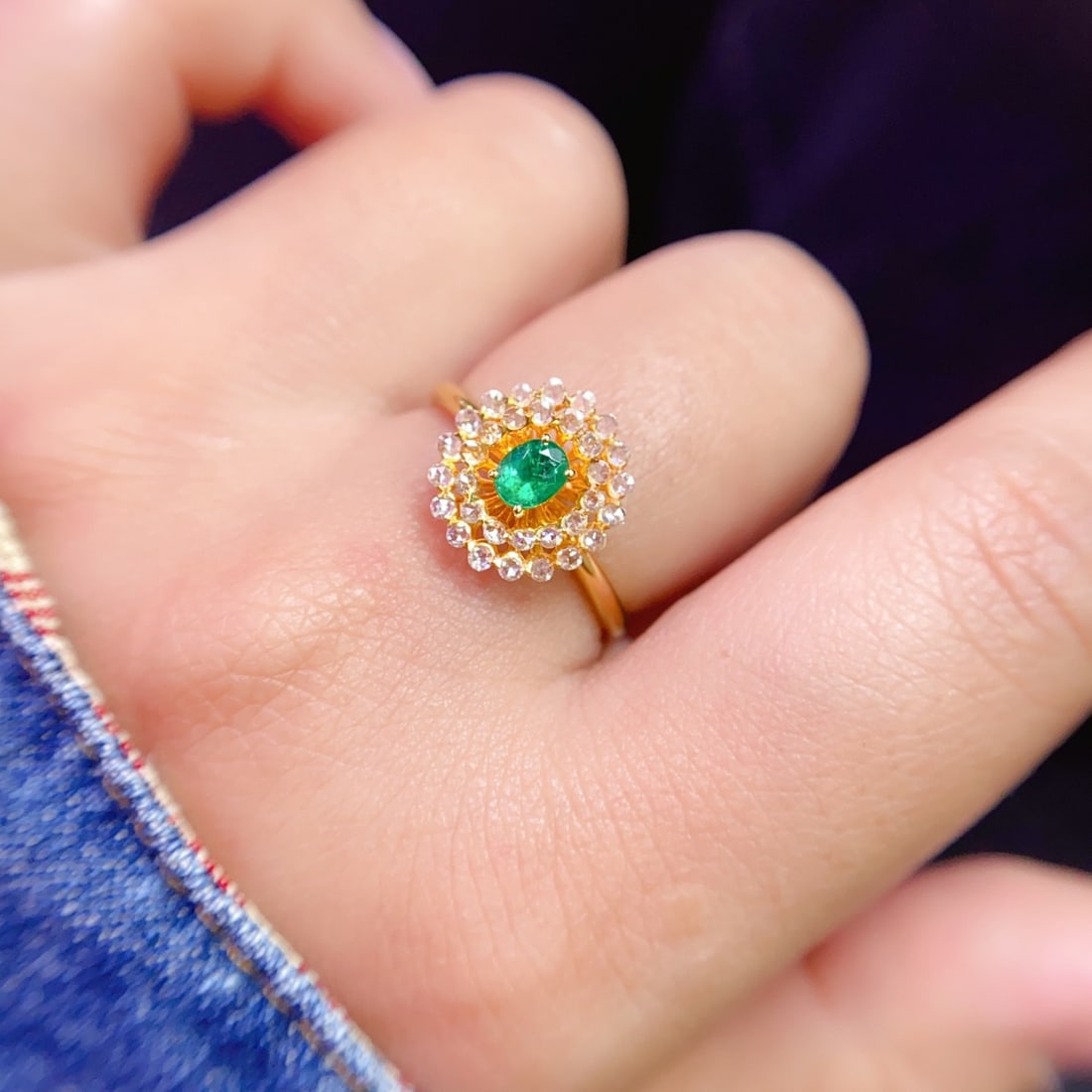 14k Gold 0.45 Ct Natural Emerald & Diamond Ring - 5