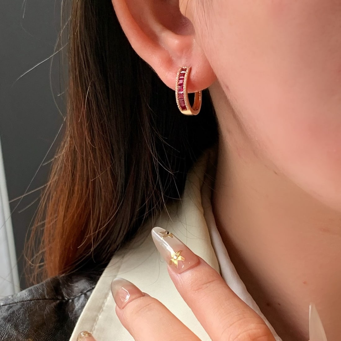 14k Gold 1.38 Ctw Natural Ruby & Diamond Earrings - 4