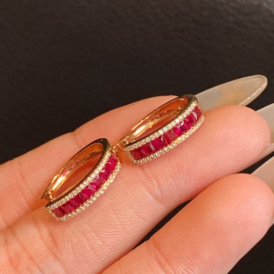 14k Gold 1.38 Ctw Natural Ruby & Diamond Earrings - 6