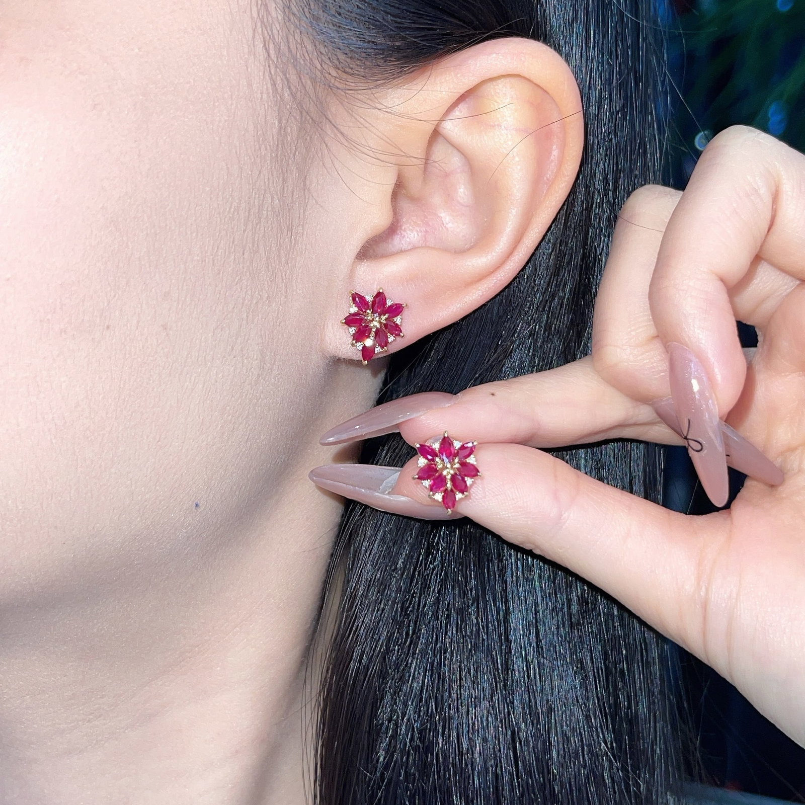 14k Gold 1.5 Ct Natural Ruby & Diamond Earrings - 4