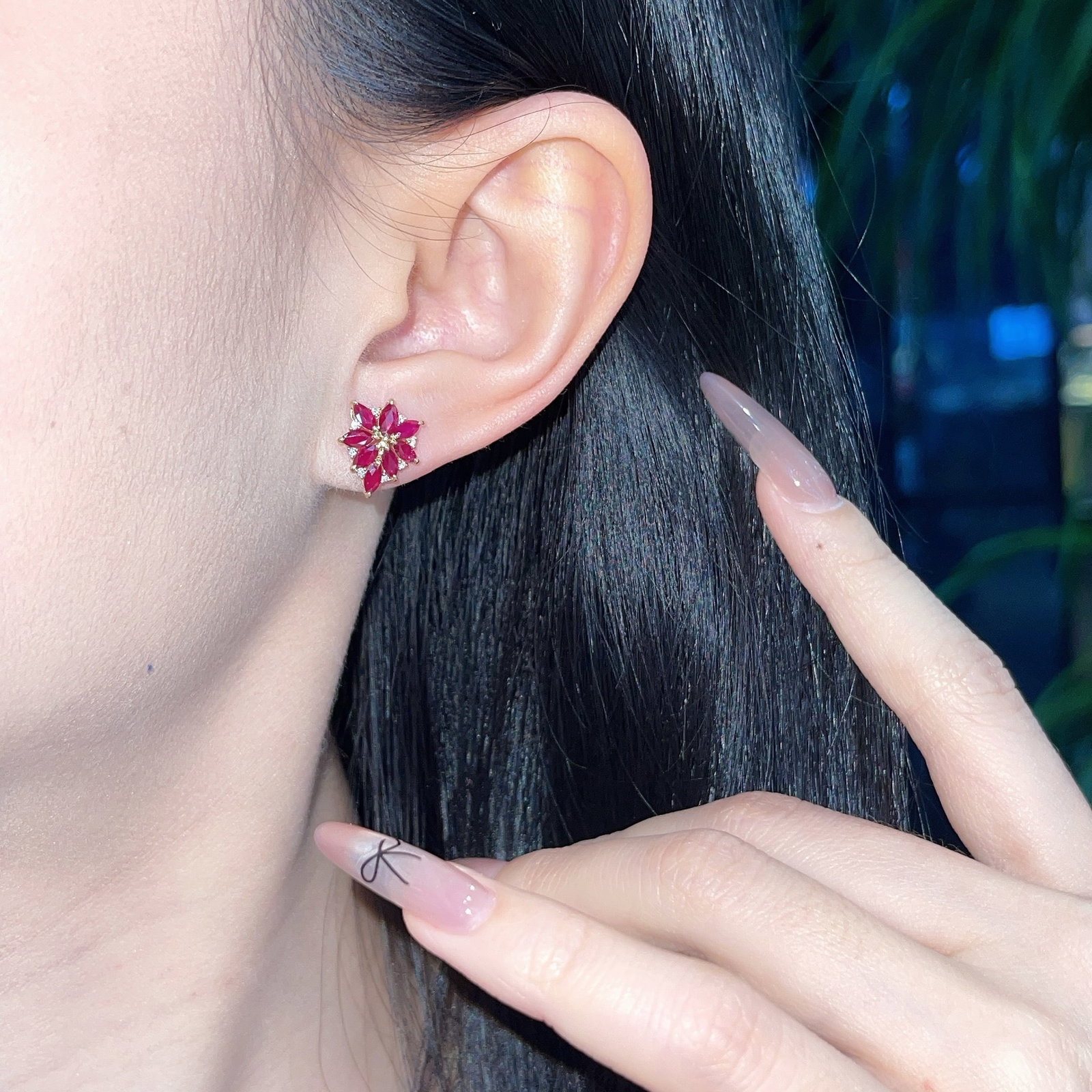 14k Gold 1.5 Ct Natural Ruby & Diamond Earrings - 5