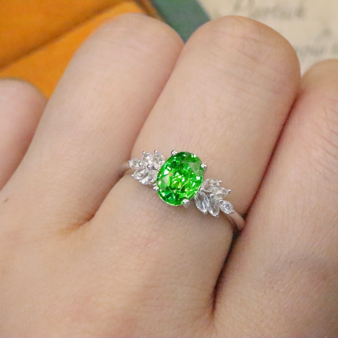 14k Gold 1.22 Ctw Natural Tsavorite & Diamond Ring - 5