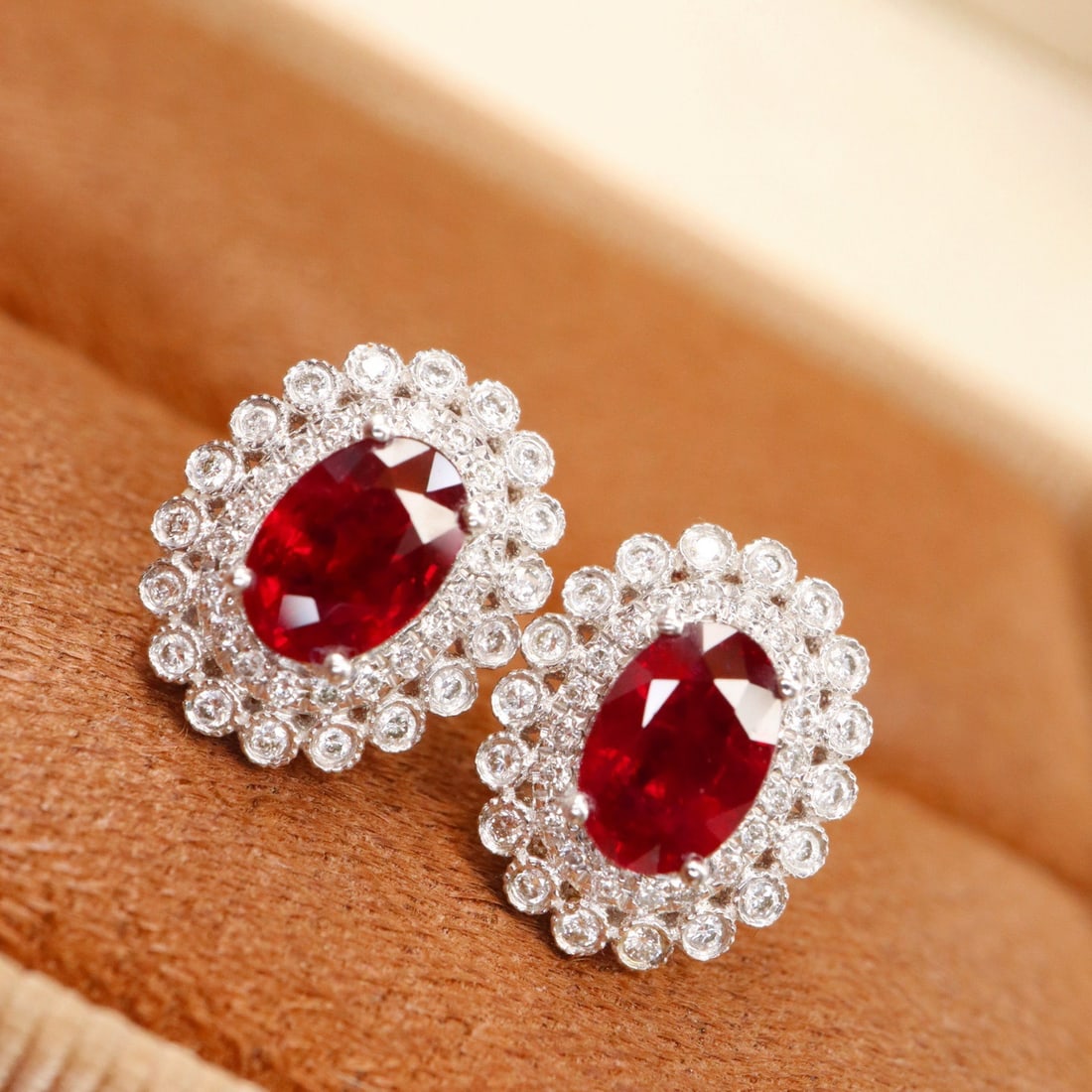 14k Gold 1.32 Ctw Vivid Red Natural Ruby & Diamond Earrings (1 of 6)
