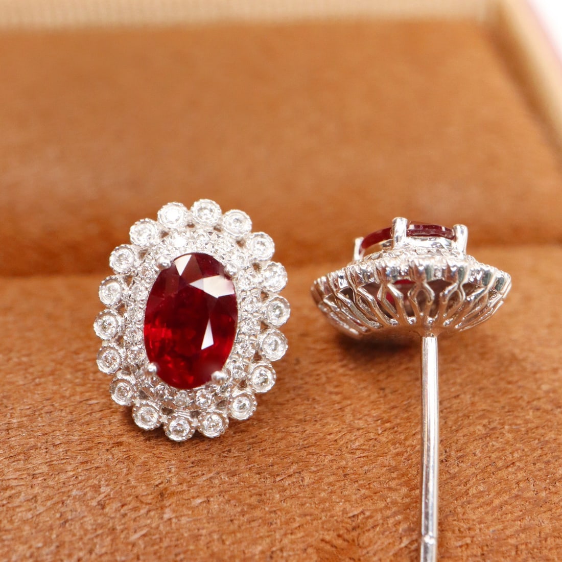 14k Gold 1.32 Ctw Vivid Red Natural Ruby & Diamond Earrings - 2