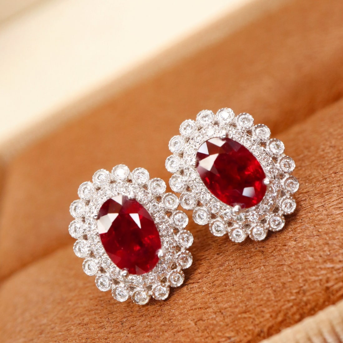 14k Gold 1.32 Ctw Vivid Red Natural Ruby & Diamond Earrings - 3