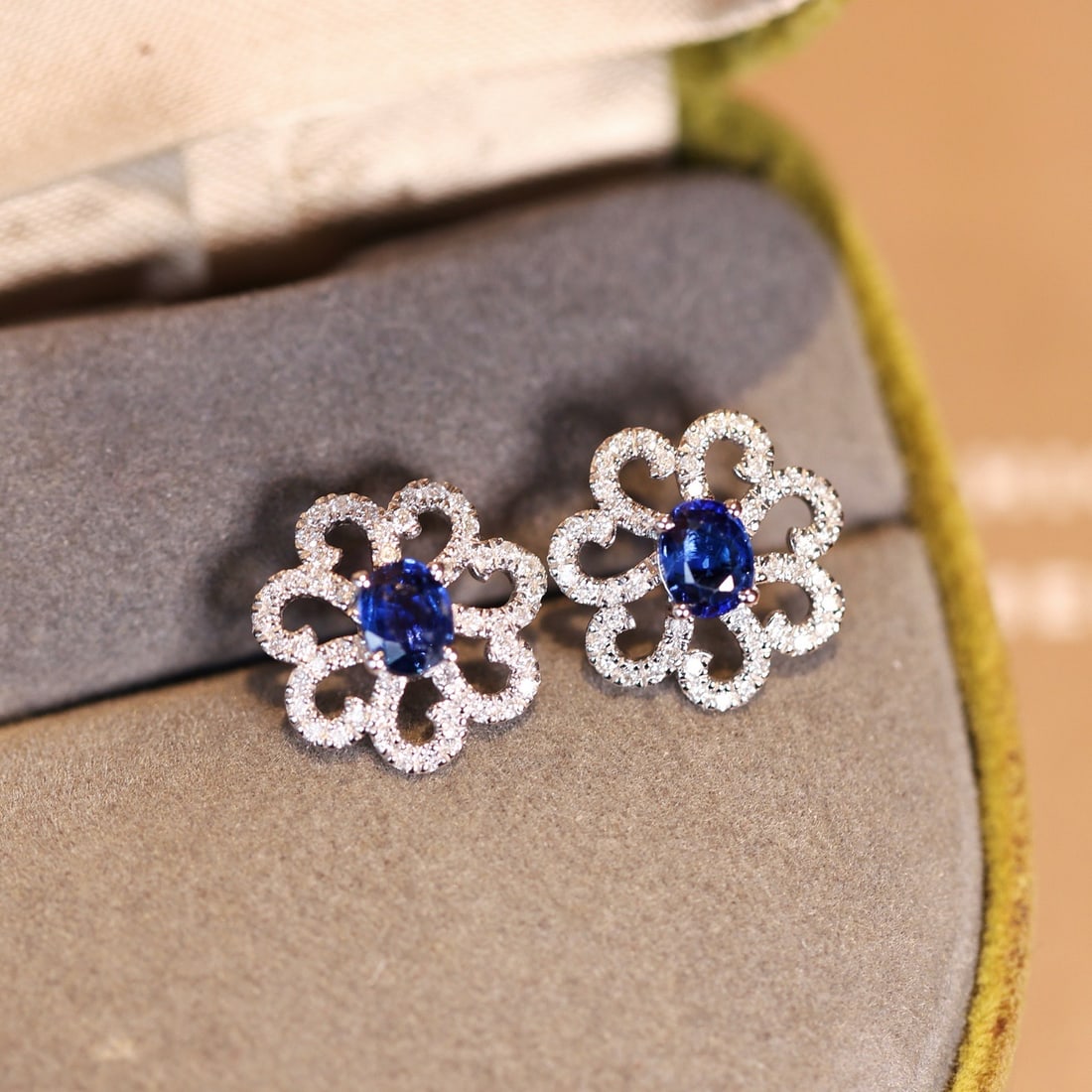 14k Gold 1.29 Ctw Natural Sapphire & Diamond Earrings - 3