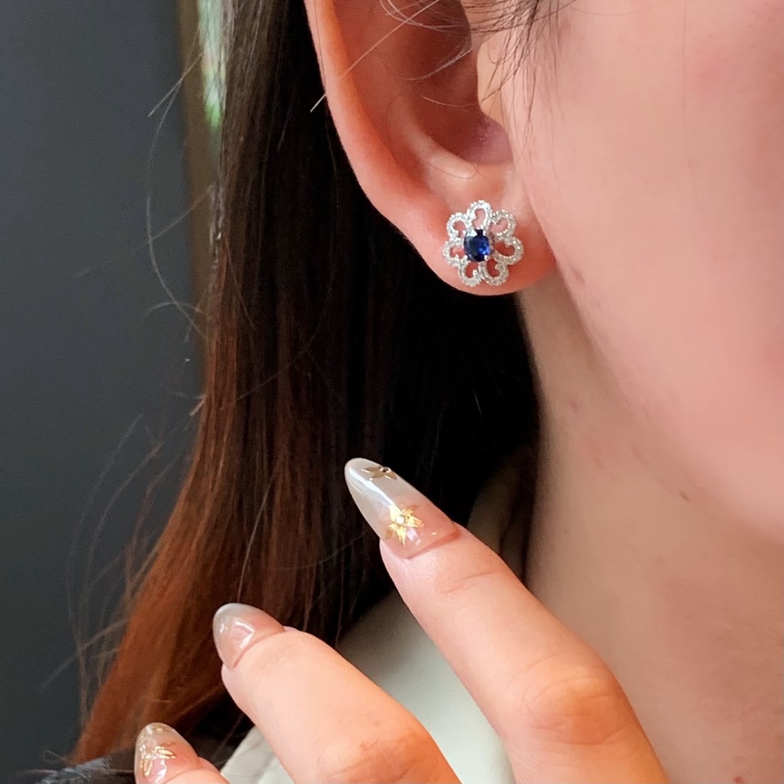 14k Gold 1.29 Ctw Natural Sapphire & Diamond Earrings - 5