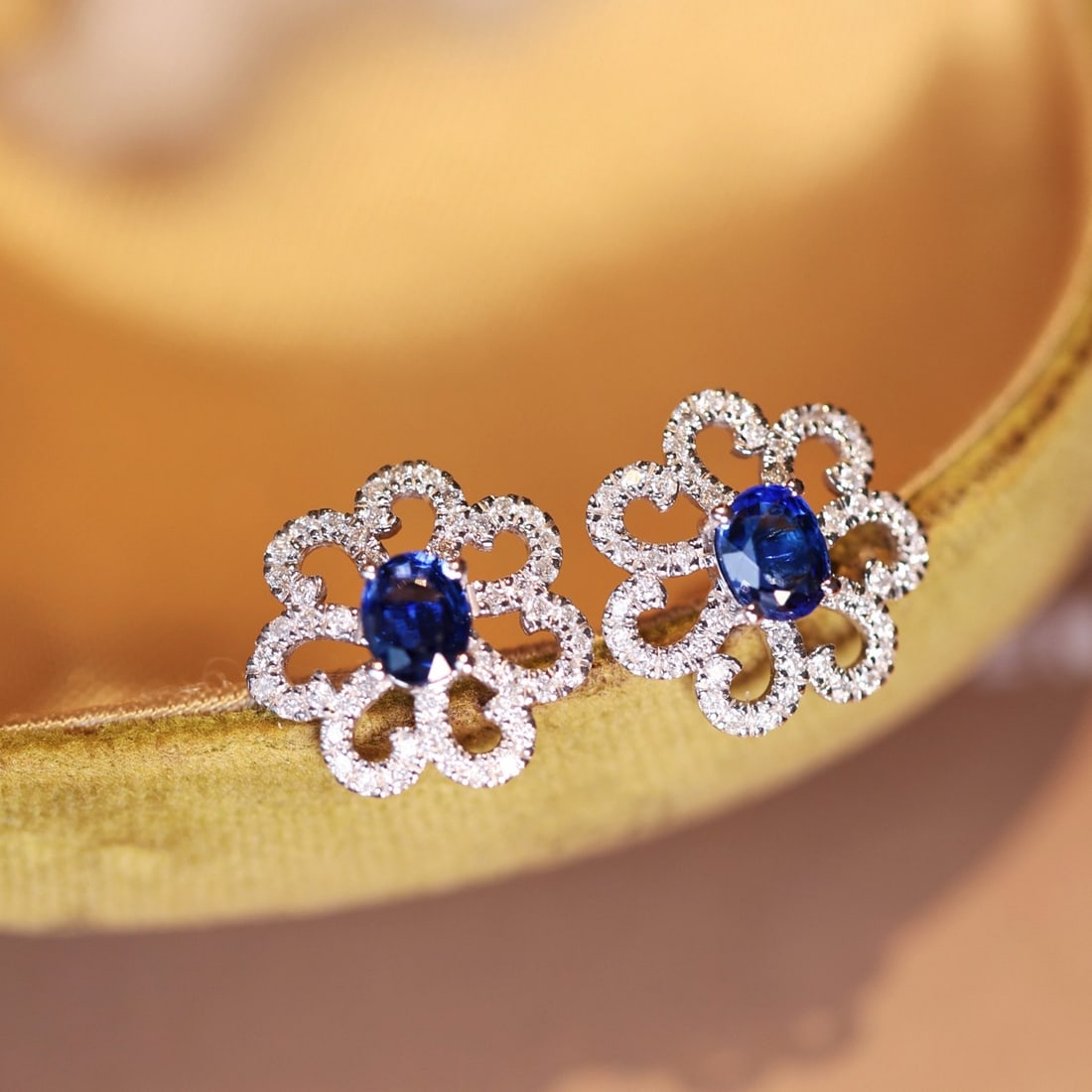 14k Gold 1.29 Ctw Natural Sapphire & Diamond Earrings - 6