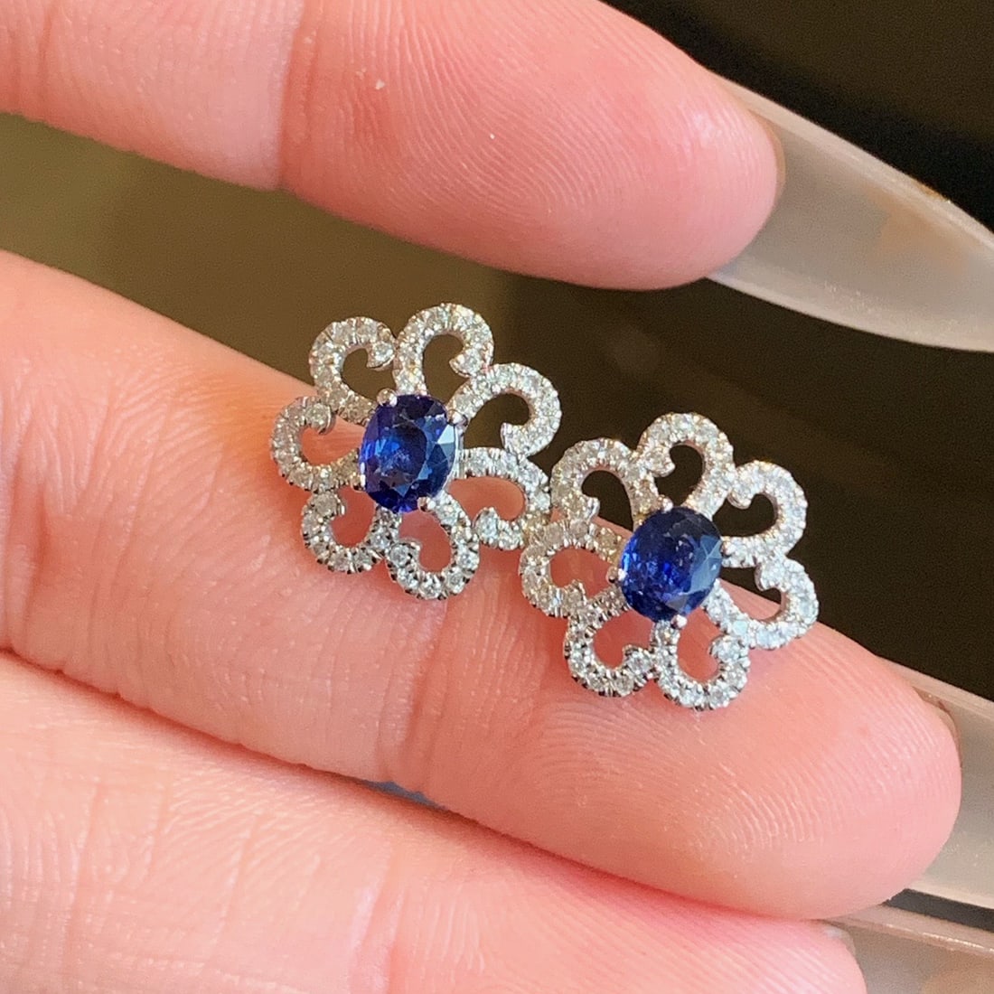 14k Gold 1.29 Ctw Natural Sapphire & Diamond Earrings - 7