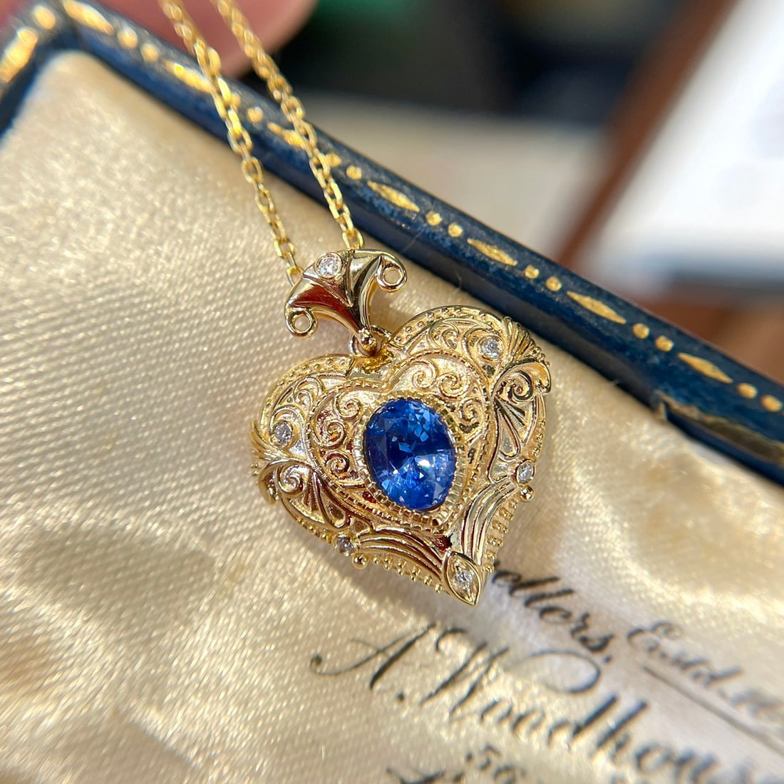 14k Gold 0.60 Ct Natural Sapphire & Diamond Pendant( Without Chain ) - 3