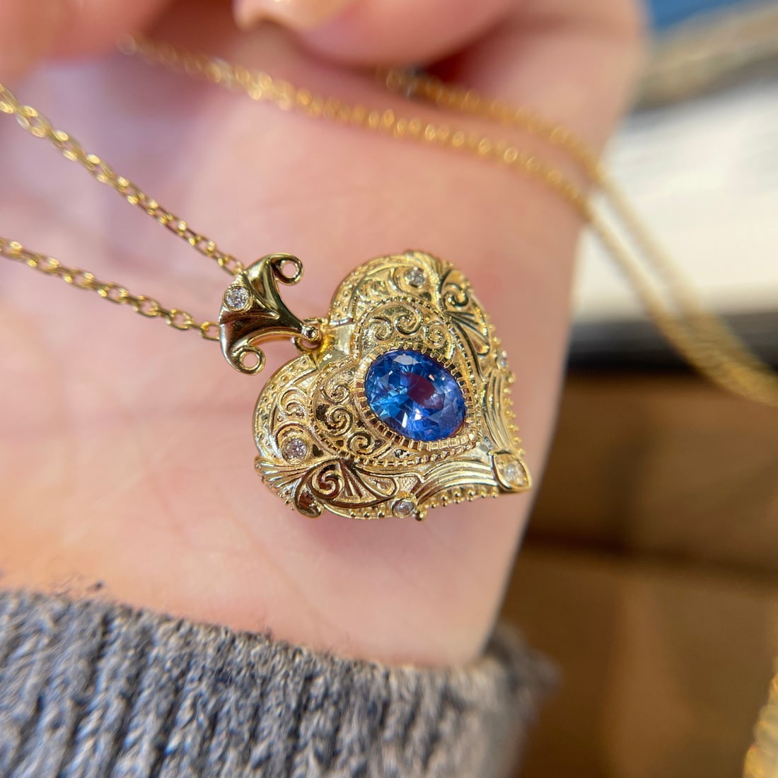 14k Gold 0.60 Ct Natural Sapphire & Diamond Pendant( Without Chain ) - 6