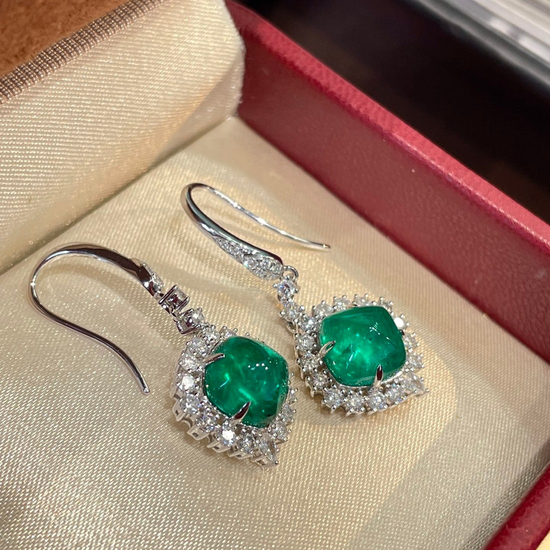 14k Gold 5.6 Ct Natural Emerald & Diamond Earrings - 2