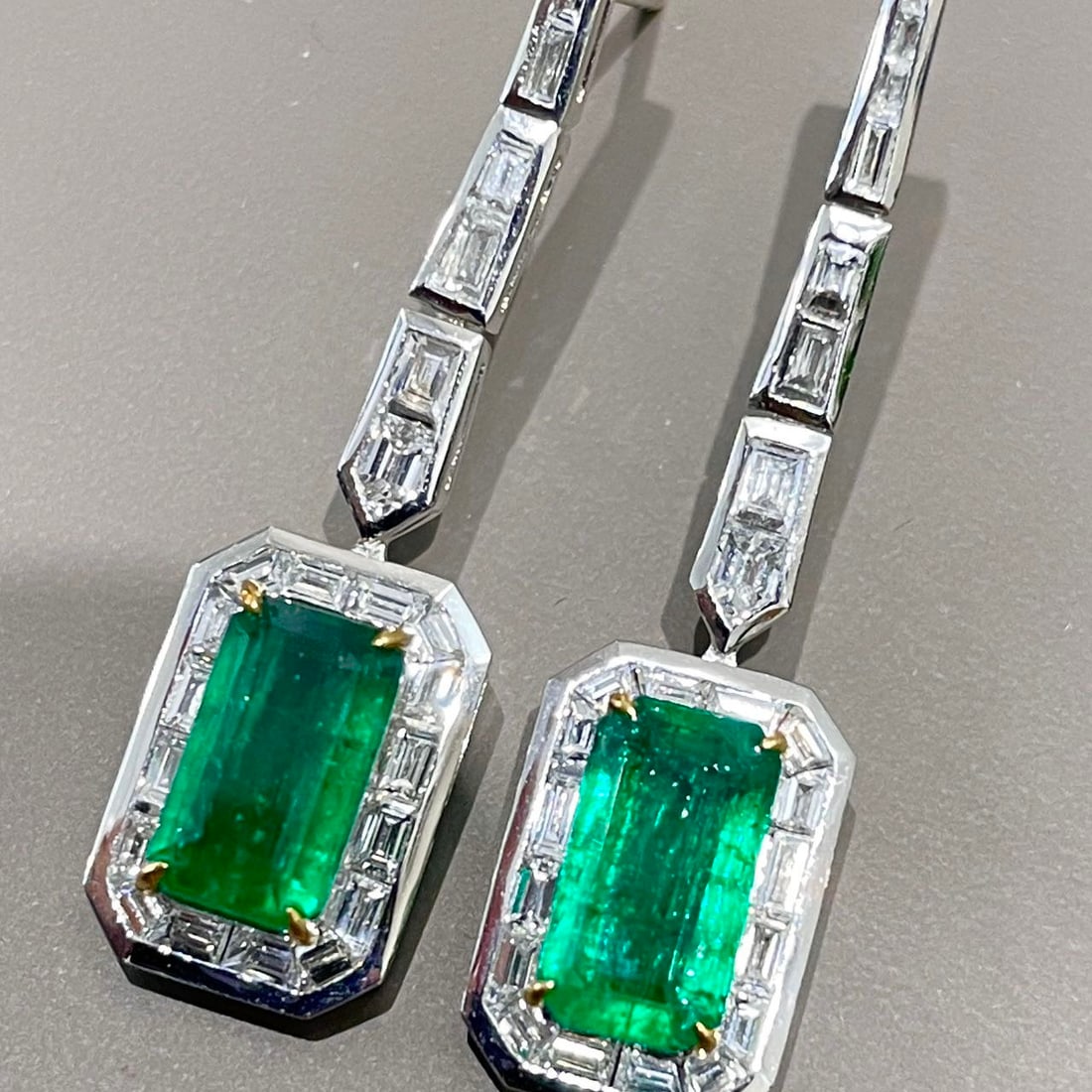 14k Gold 4.88 Ctw Vivid Green Natural Emerald & Diamond Earrings - 4