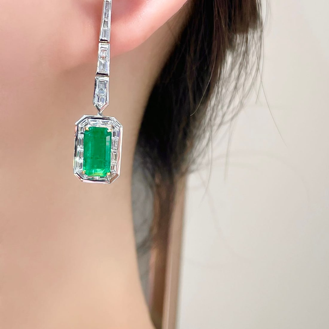 14k Gold 4.88 Ctw Vivid Green Natural Emerald & Diamond Earrings - 6