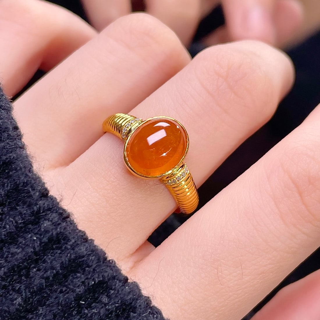 14k Gold 4.15 Ct Natural Spessartine & Diamond Ring - 5