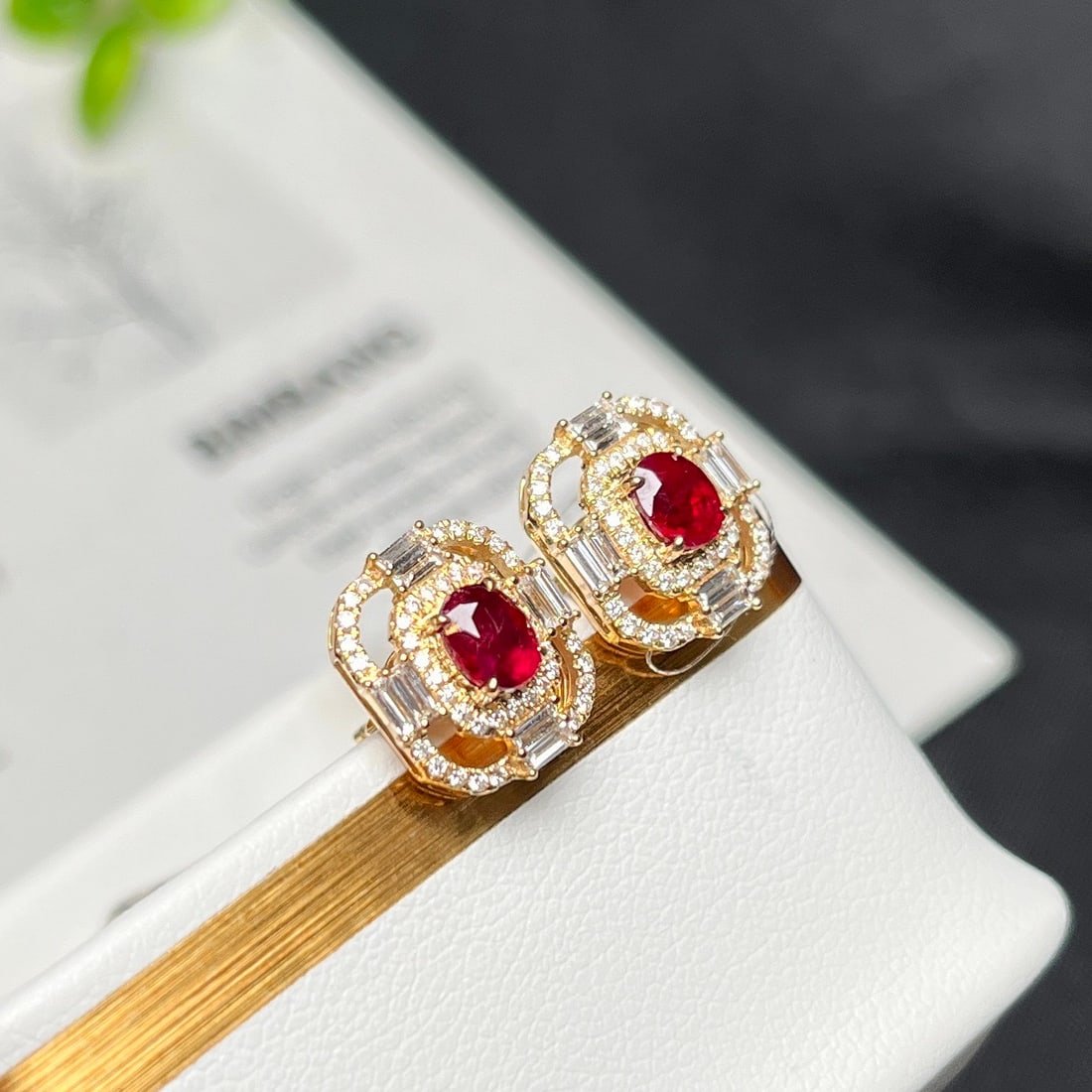 14k Gold 1.52 Ctw Natural Ruby & Diamond Earrings - 2