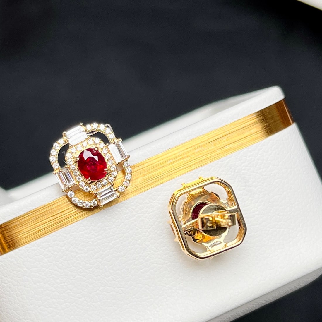 14k Gold 1.52 Ctw Natural Ruby & Diamond Earrings - 3