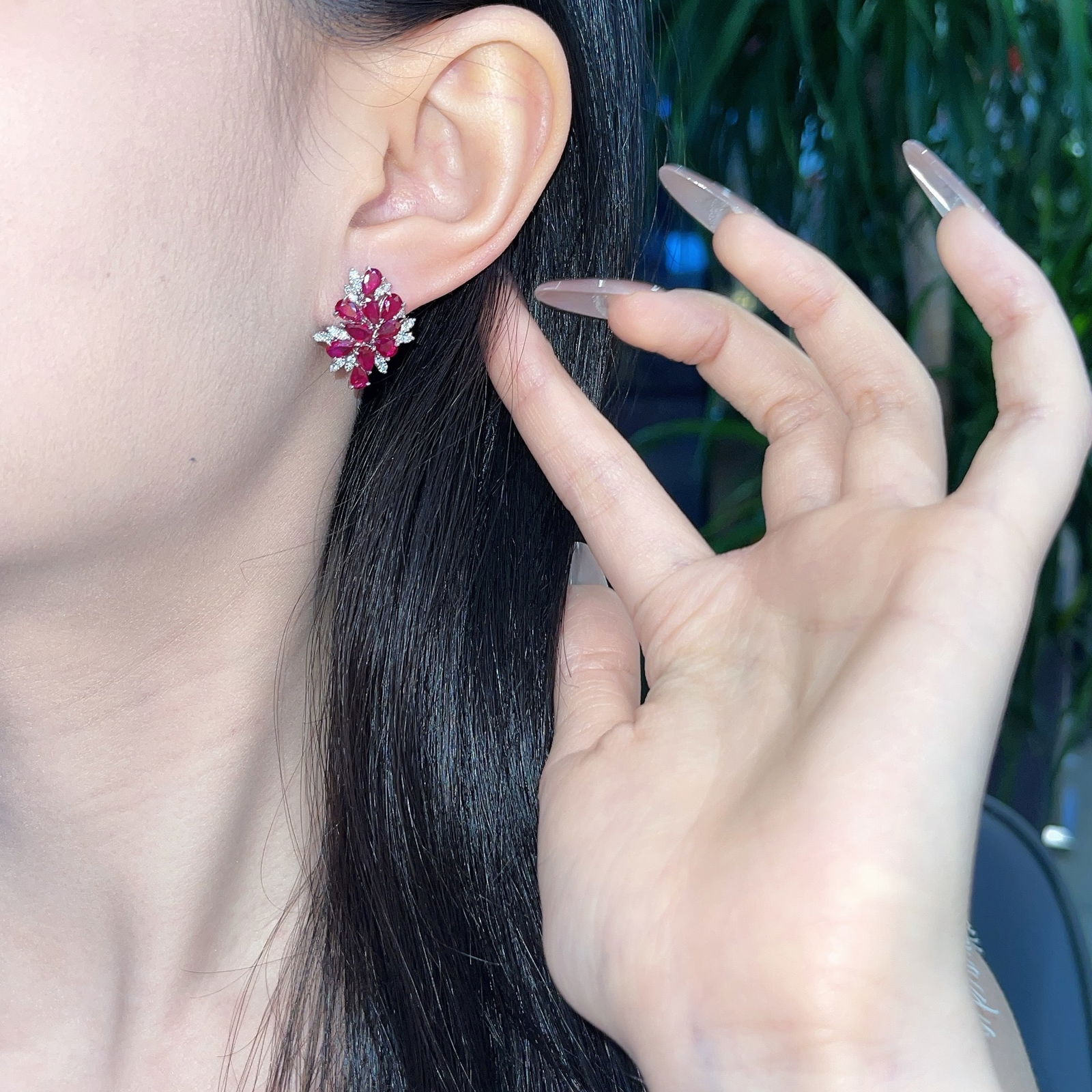 14k Gold 3.4 Ct Natural Ruby & Diamond Earrings - 2