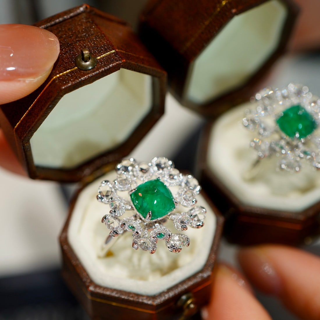 14k Gold 2.1 Ct Natural Emerald & Sapphire & Diamond Ring/pendant( Without Chain ) - 3