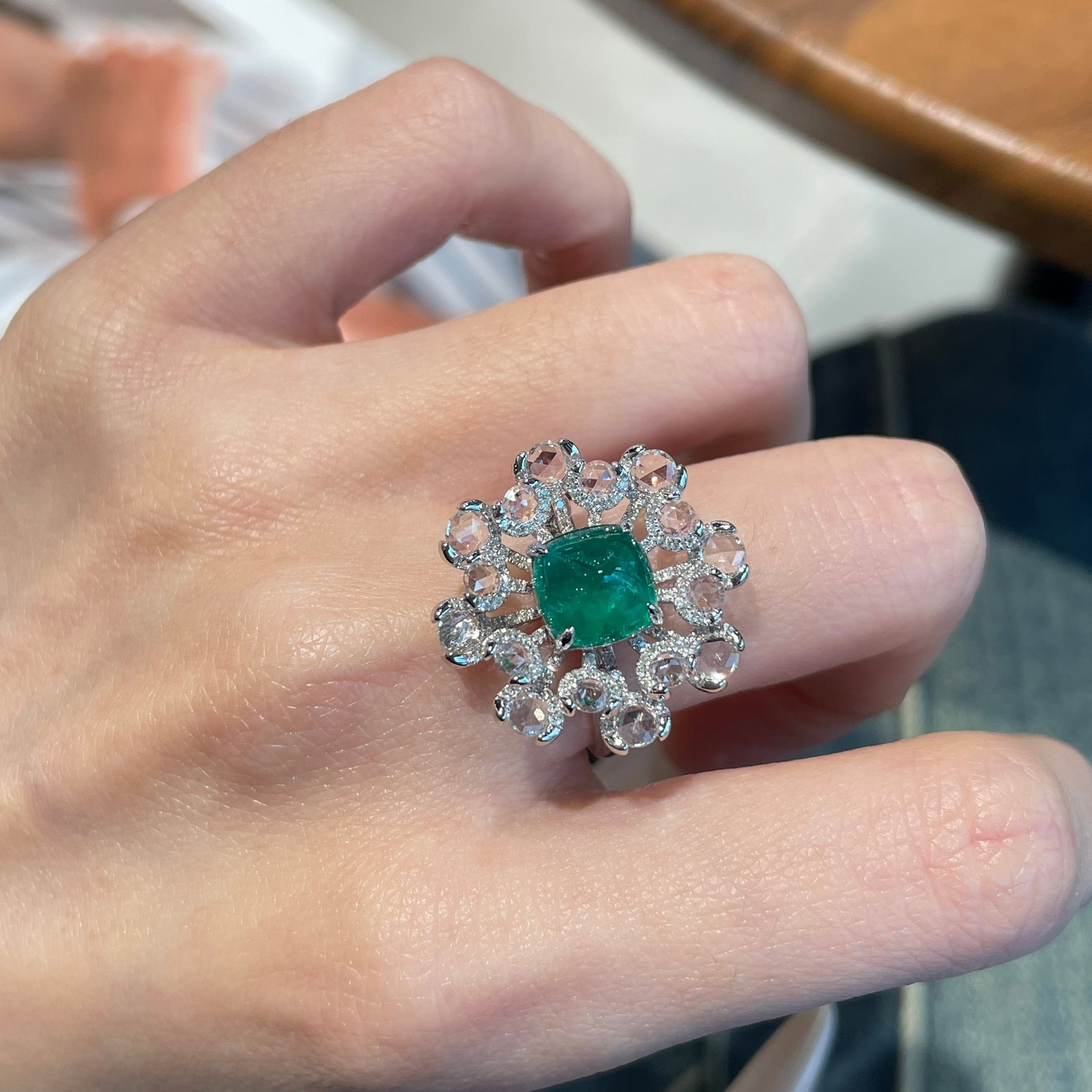 14k Gold 2.1 Ct Natural Emerald & Sapphire & Diamond Ring/pendant( Without Chain ) - 4