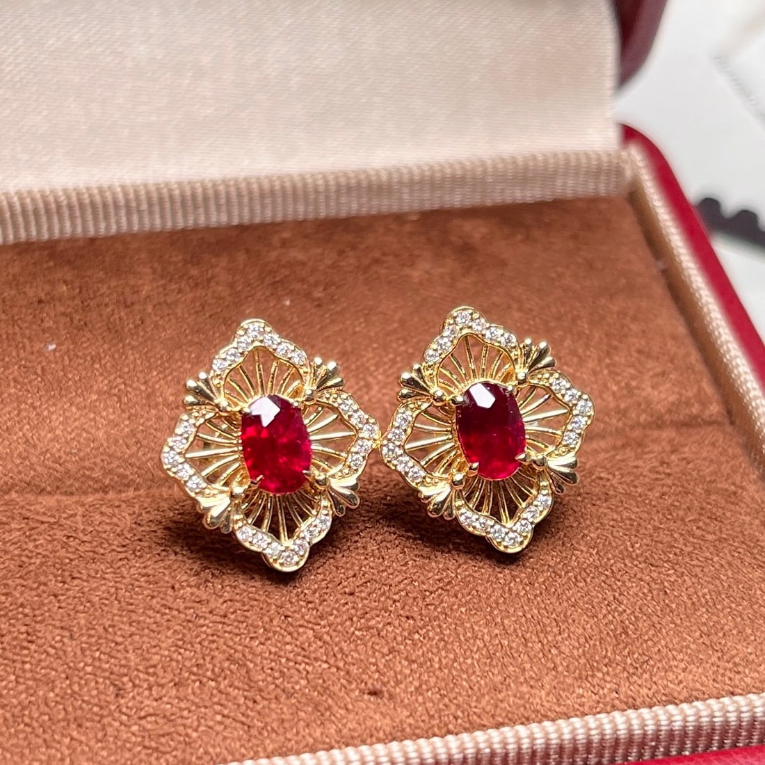 14k Gold 1.26 Ctw Natural Ruby & Diamond Earrings (1 of 5)