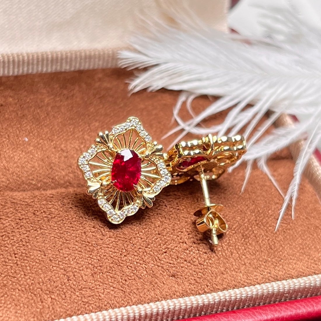 14k Gold 1.26 Ctw Natural Ruby & Diamond Earrings - 2