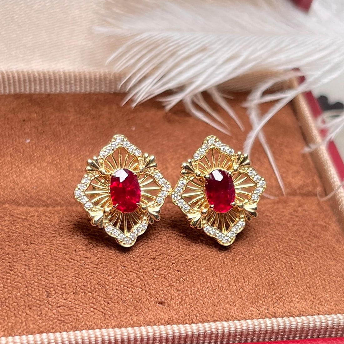 14k Gold 1.26 Ctw Natural Ruby & Diamond Earrings - 4