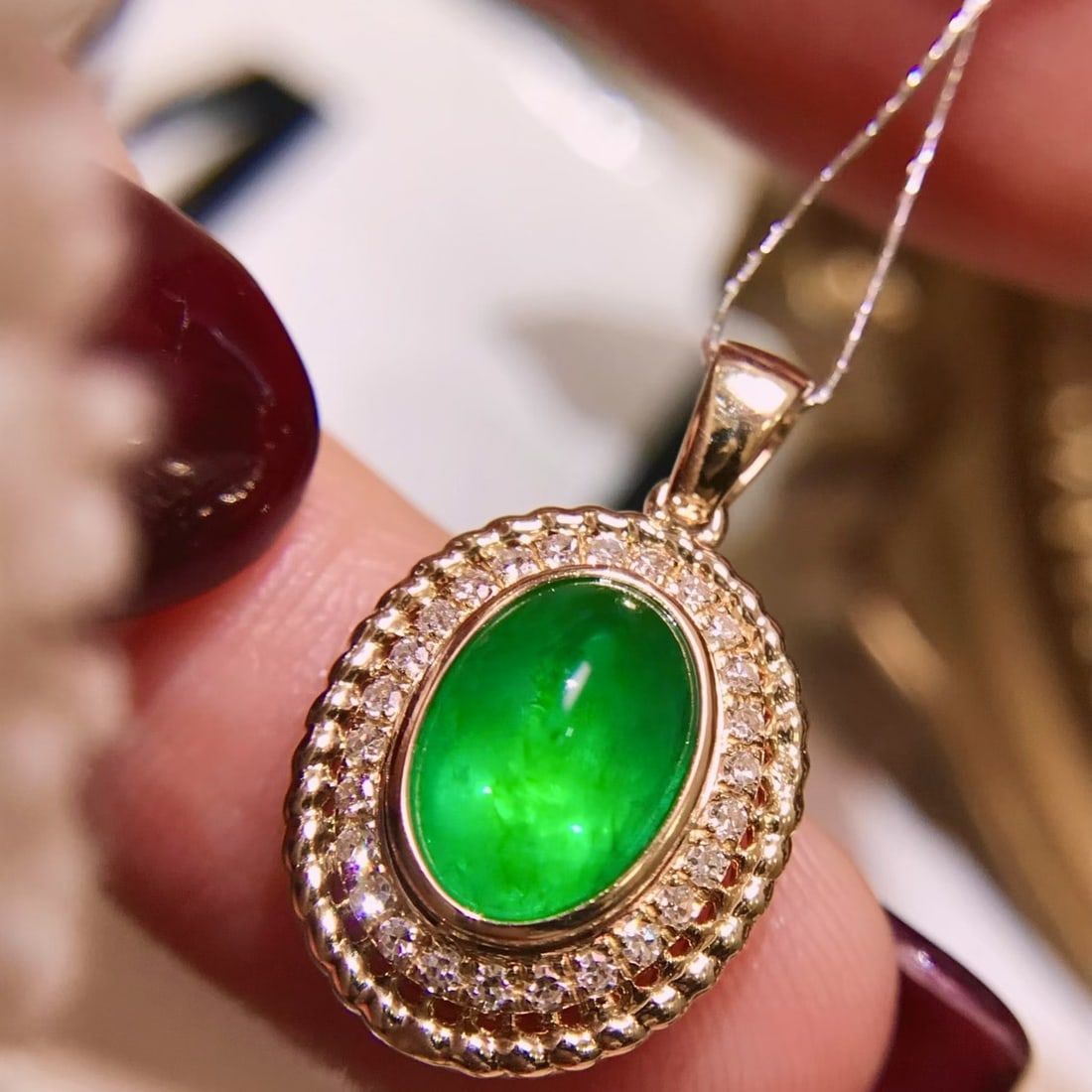 14k Gold 2.23 Ctw Natural Emerald & Diamond Pendant( Without Chain ) - 3