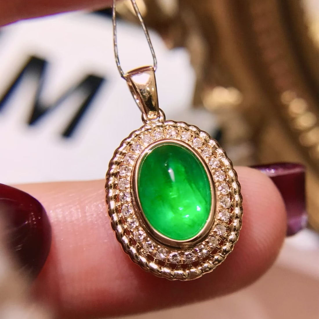 14k Gold 2.23 Ctw Natural Emerald & Diamond Pendant( Without Chain ) - 4