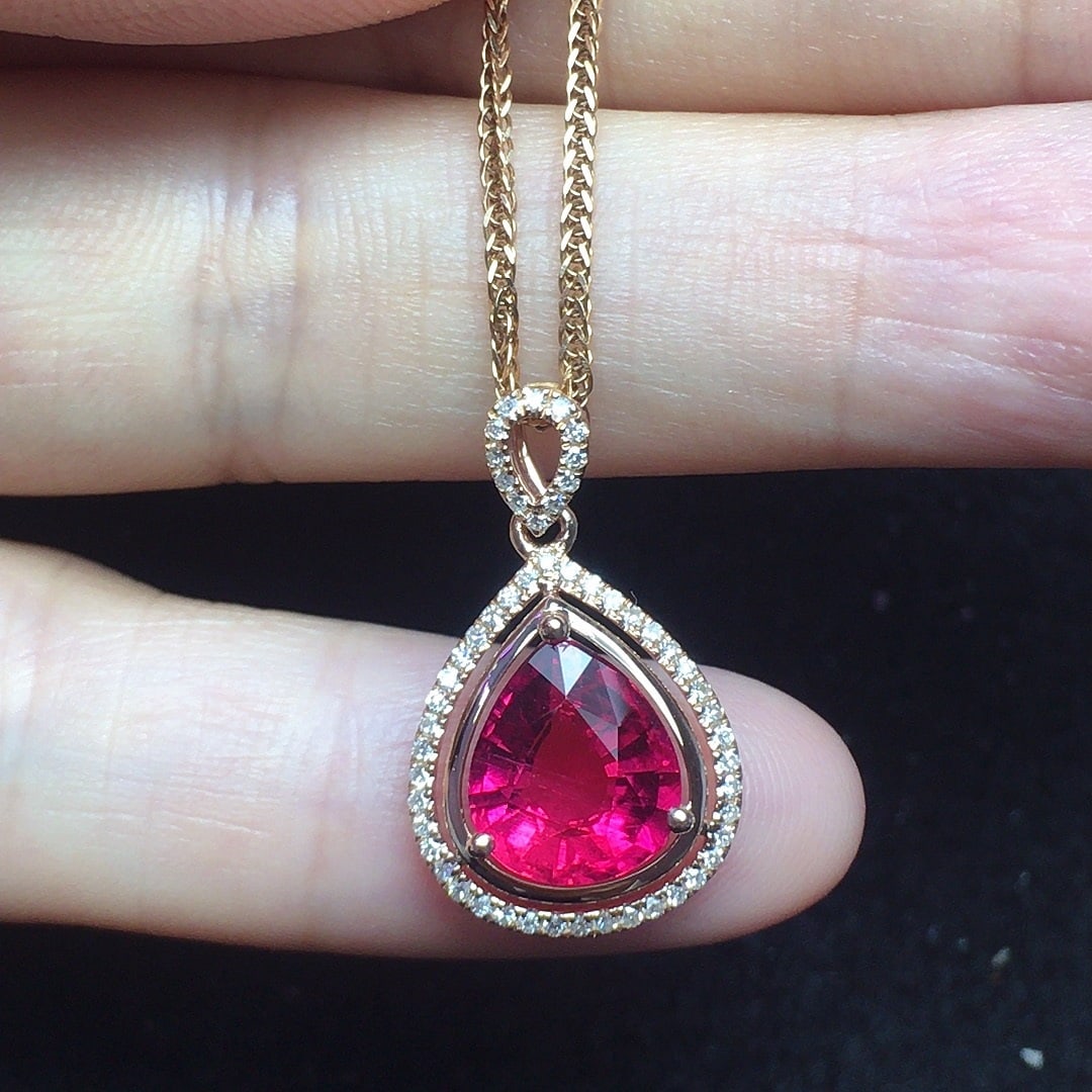 14k Gold 1.94 Ct Natural Tourmaline & Diamond Pendant( Without Chain ) - 2