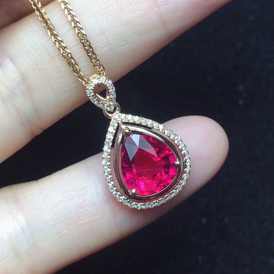 14k Gold 1.94 Ct Natural Tourmaline & Diamond Pendant( Without Chain ) - 3