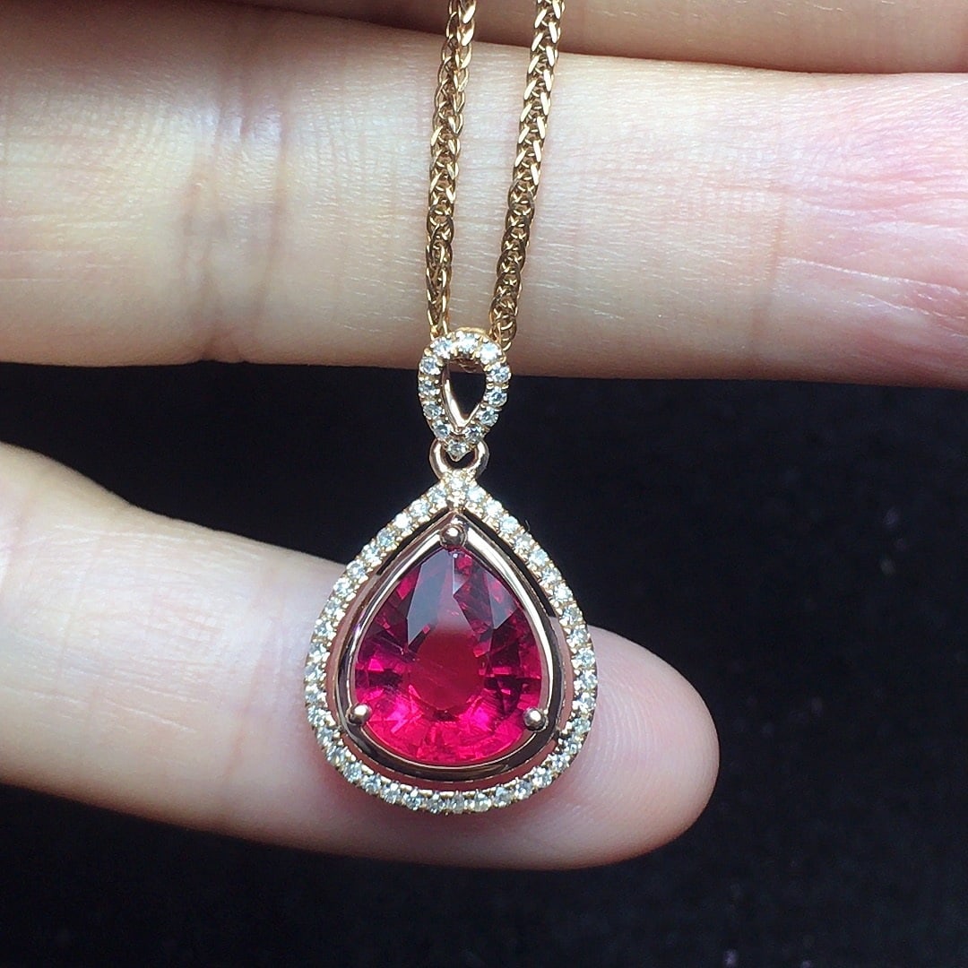 14k Gold 1.94 Ct Natural Tourmaline & Diamond Pendant( Without Chain ) - 4