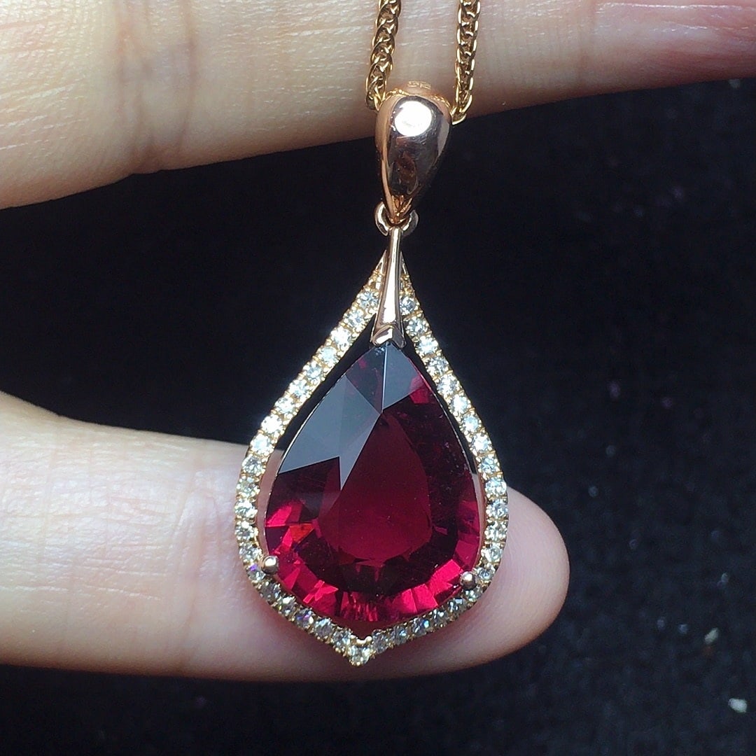 14k Gold 5.16 Ct Natural Tourmaline & Diamond Pendant( Without Chain ) - 2