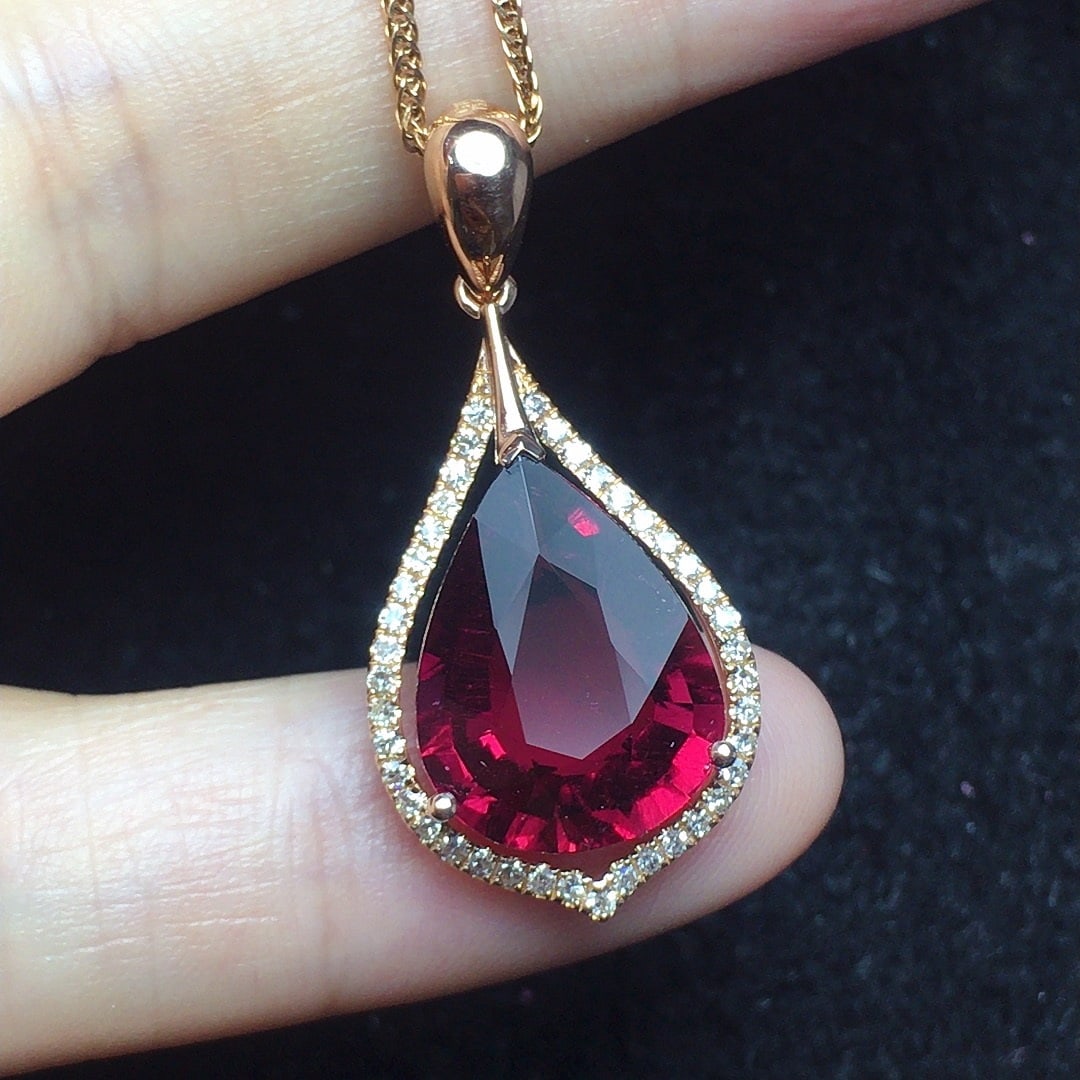 14k Gold 5.16 Ct Natural Tourmaline & Diamond Pendant( Without Chain ) - 3