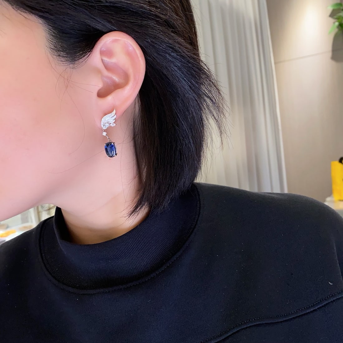 14k Gold 8.12 Ctw Natural Sapphire & Diamond Earrings - 2