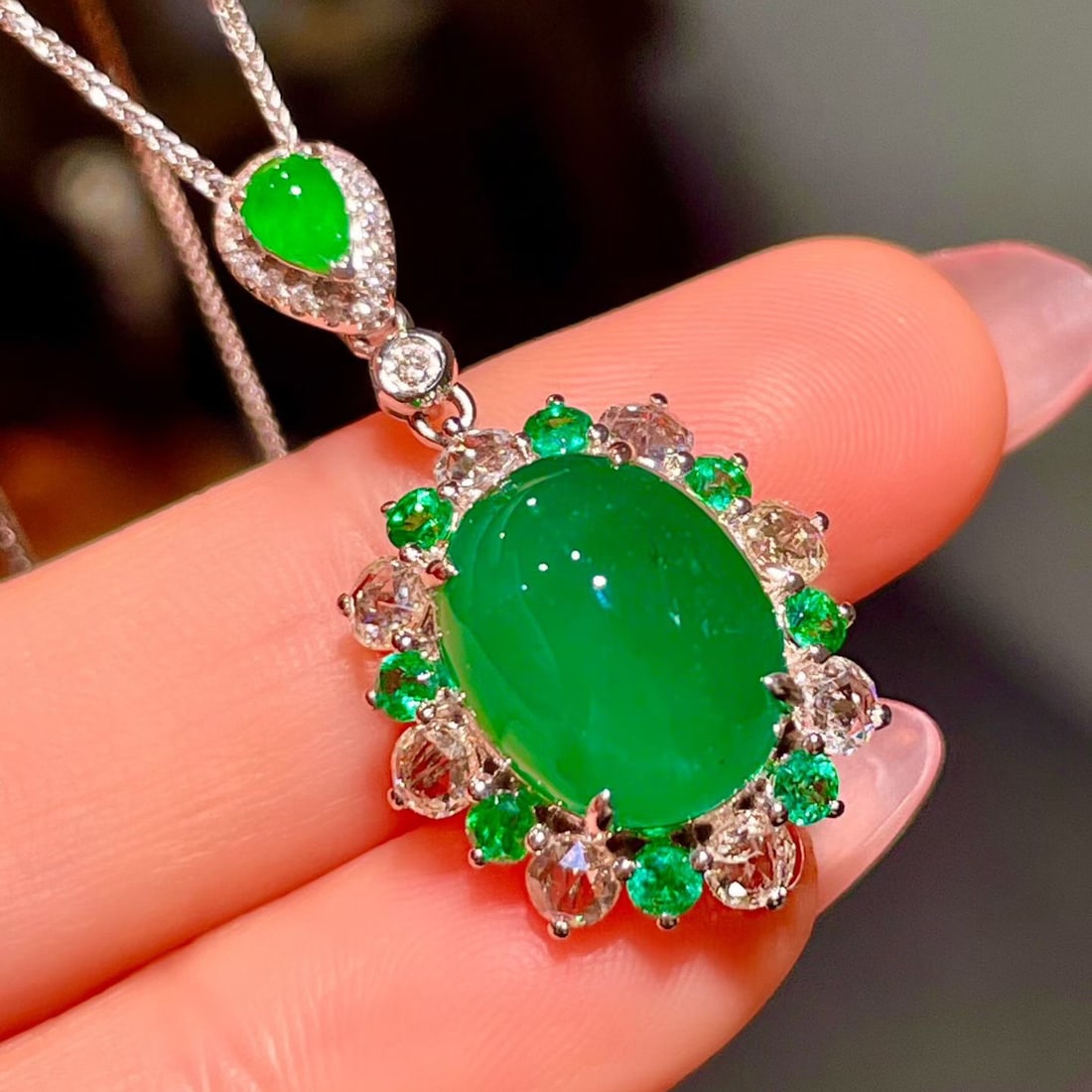 14k Gold 6.21 Ctw Natural Emerald & Emerald Pendant( Without Chain ) - 2