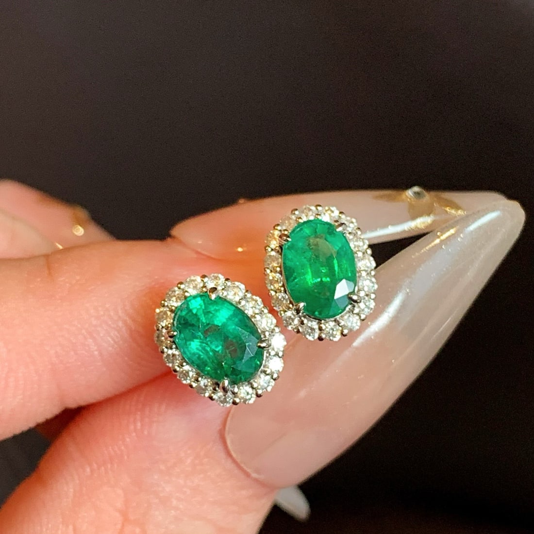 14k Gold 1.96 Ctw Vivid Green Natural Emerald & Diamond Earrings - 6