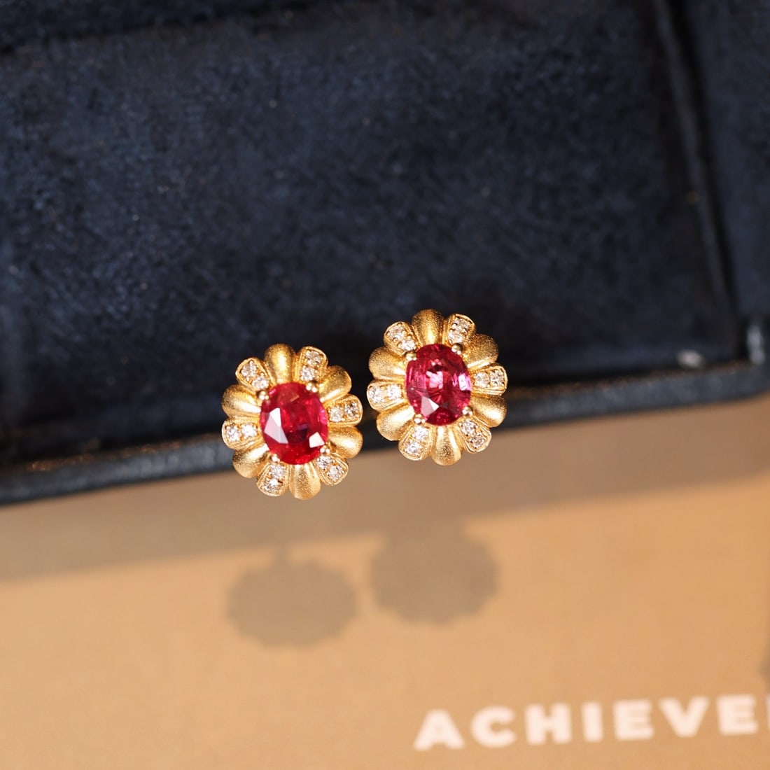 14k Gold 0.8 Ct Natural Ruby & Diamond Earrings - 2