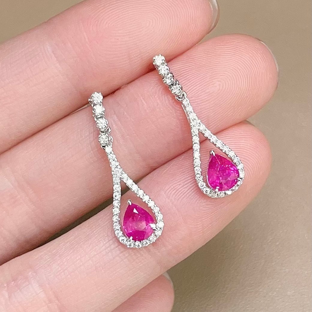 14k Gold 1.64 Ctw Natural Ruby & Diamond Earrings - 3