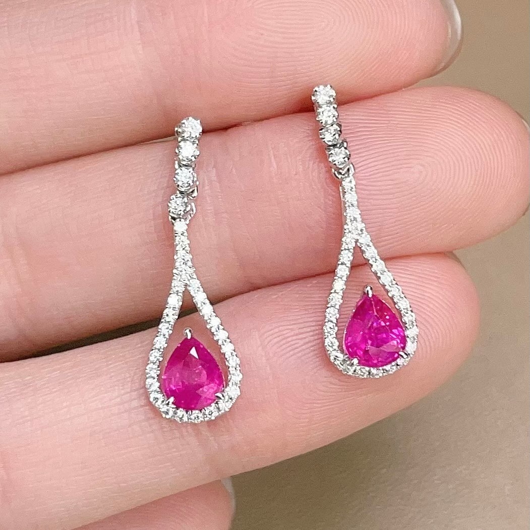 14k Gold 1.64 Ctw Natural Ruby & Diamond Earrings - 4