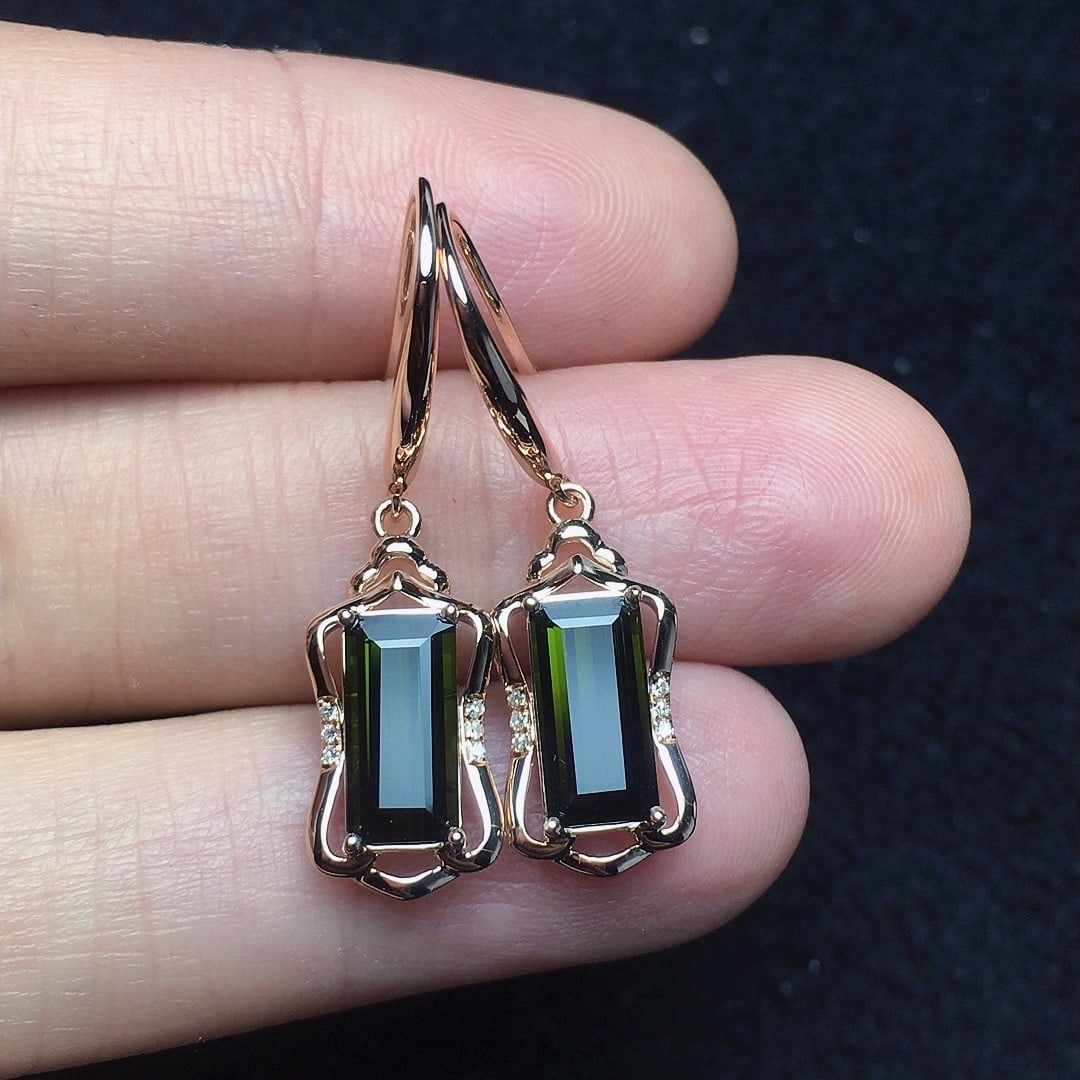 14k Gold 2.55 Ct Natural Tourmaline & Diamond Earrings - 2